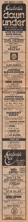 Advert from Scene, May 2-May 8, 1985 Vol. 16 No. 18
